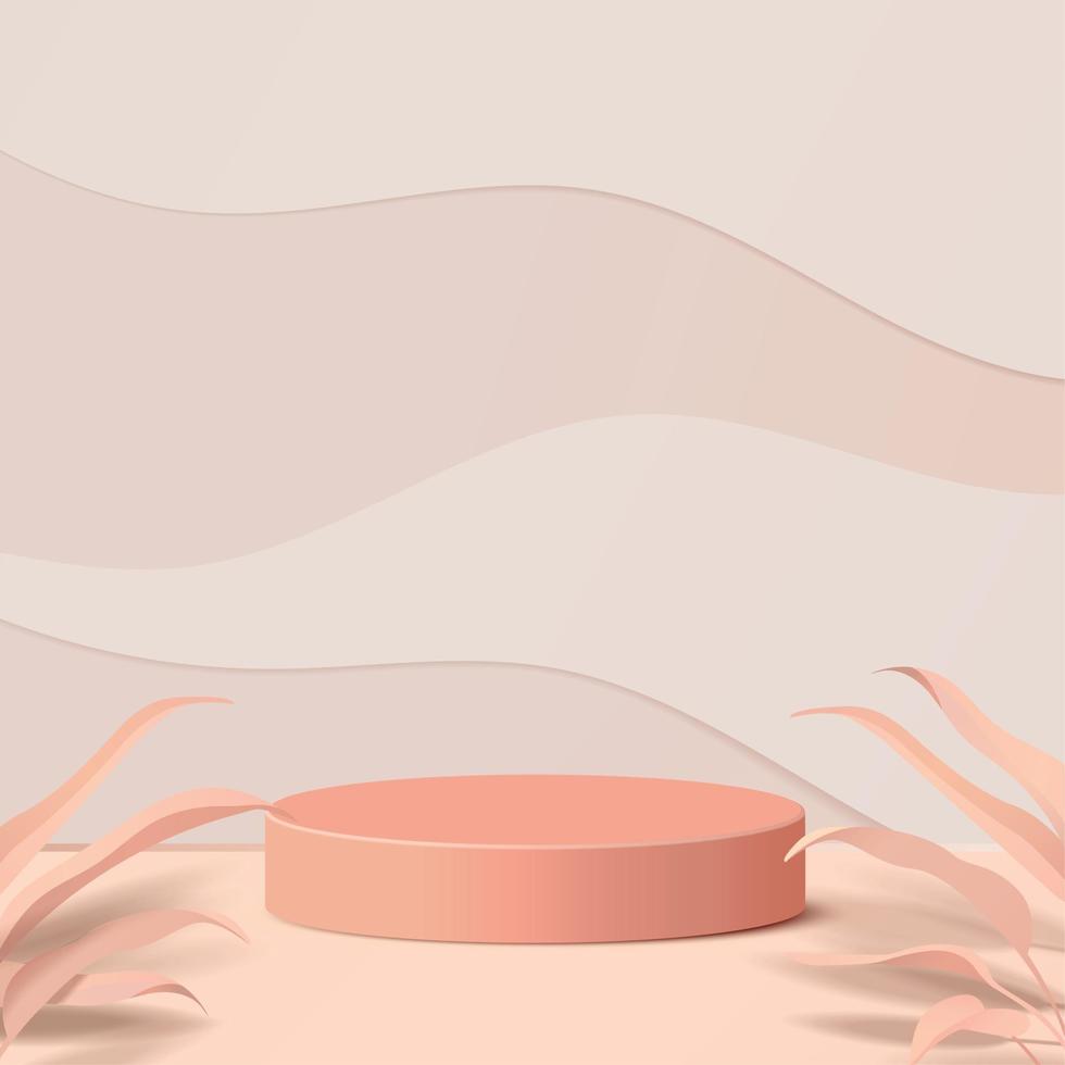 Escena mínima con formas geométricas. podio de cilindro en fondo rosa. escena para mostrar producto cosmético, escaparate, escaparate, vitrina. Ilustración de vector 3D.