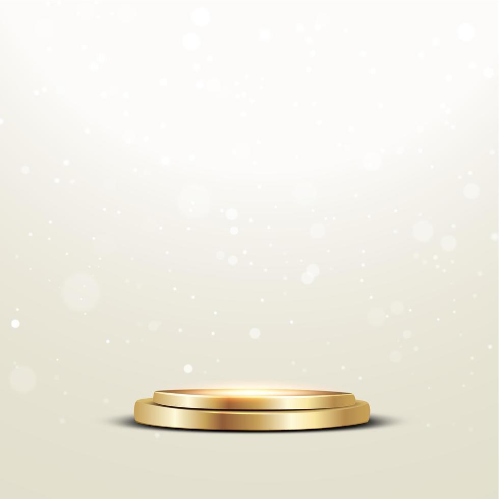 Golden podium with a spotlight and bokeh on a white background, the first place, fame and popularity. Vector illustration. - Vector