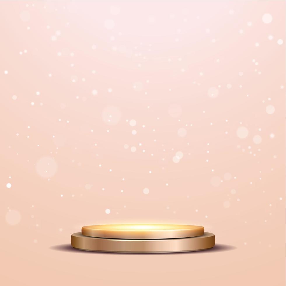Round metallic pink podium with a spotlight and bokeh on a white background, the first place, fame and popularity. Vector illustration. - Vector