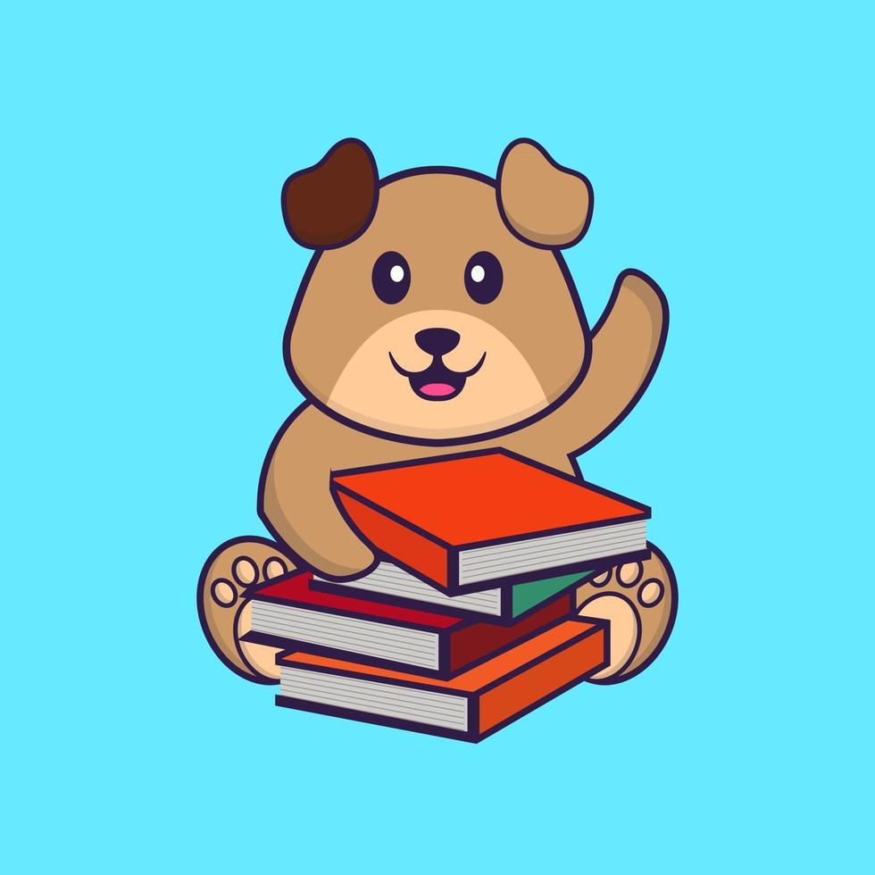 lindo perro leyendo un libro. aislado concepto de dibujos animados de animales. Puede utilizarse para camiseta, tarjeta de felicitación, tarjeta de invitación o mascota. estilo de dibujos animados plana vector