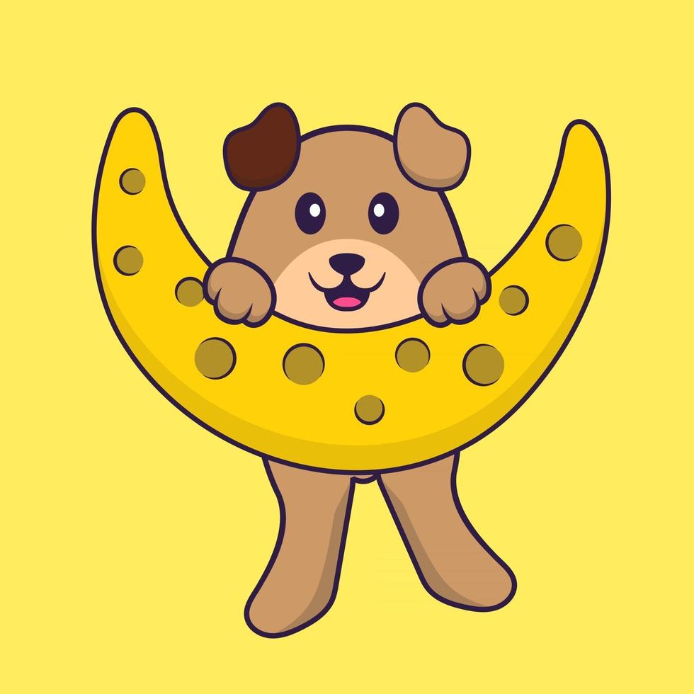 Cute dog is on the moon. Animal cartoon concept isolated. Can used for t-shirt, greeting card, invitation card or mascot. Flat Cartoon Style vector