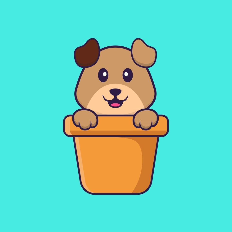 lindo perro en un florero. aislado concepto de dibujos animados de animales. Puede utilizarse para camiseta, tarjeta de felicitación, tarjeta de invitación o mascota. estilo de dibujos animados plana vector