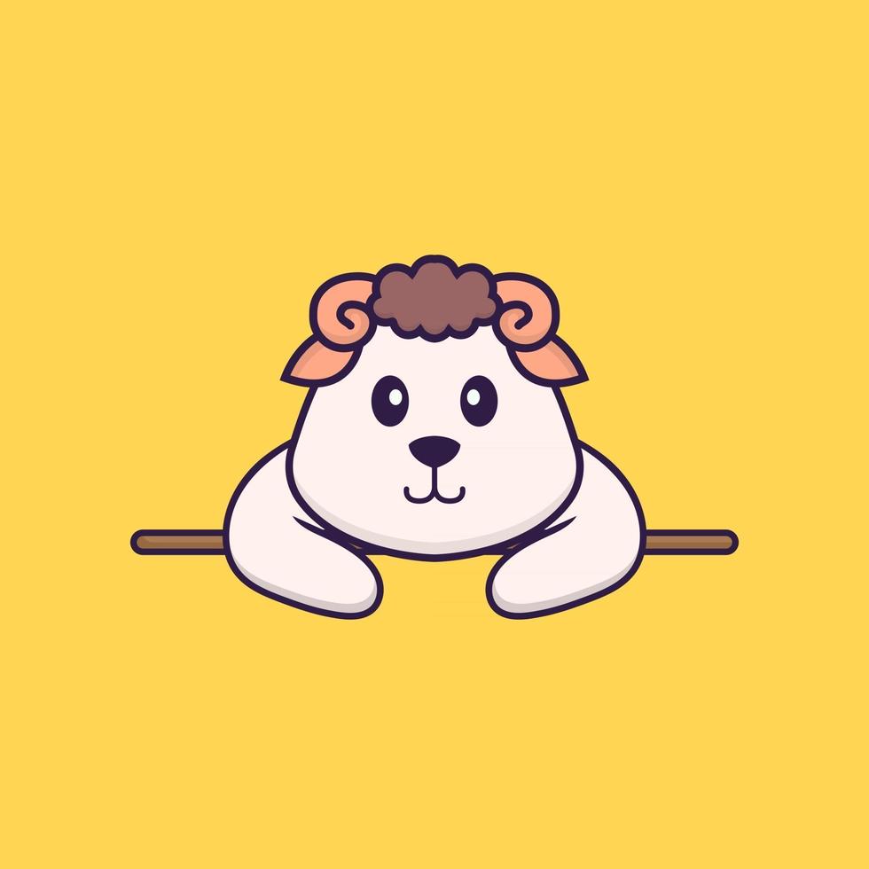 Cute sheep lying down. Animal cartoon concept isolated. Can used for t-shirt, greeting card, invitation card or mascot. Flat Cartoon Style vector