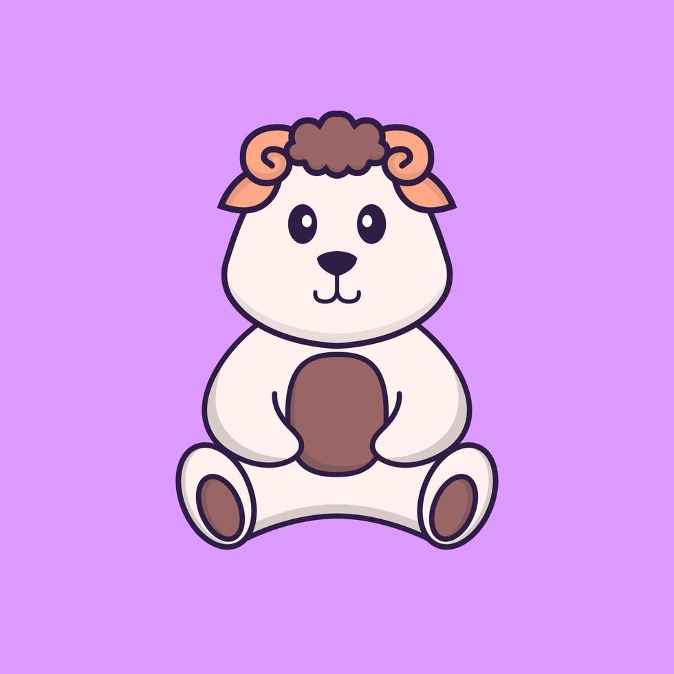 Cute sheep is sitting. Animal cartoon concept isolated. Can used for t-shirt, greeting card, invitation card or mascot. Flat Cartoon Style vector