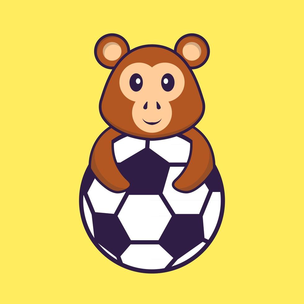 mono lindo jugando al fútbol. aislado concepto de dibujos animados de animales. Puede utilizarse para camiseta, tarjeta de felicitación, tarjeta de invitación o mascota. estilo de dibujos animados plana vector