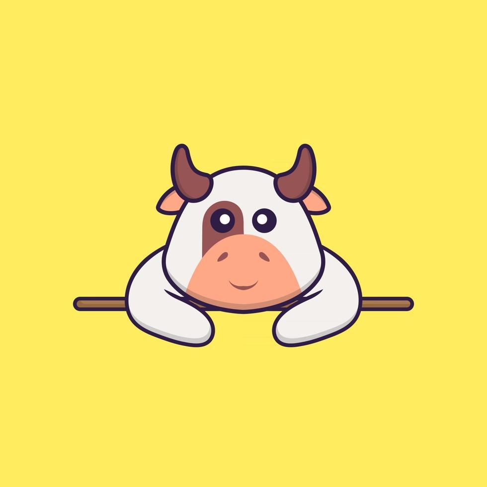 Cute cow lying down. Animal cartoon concept isolated. Can used for t-shirt, greeting card, invitation card or mascot. Flat Cartoon Style vector