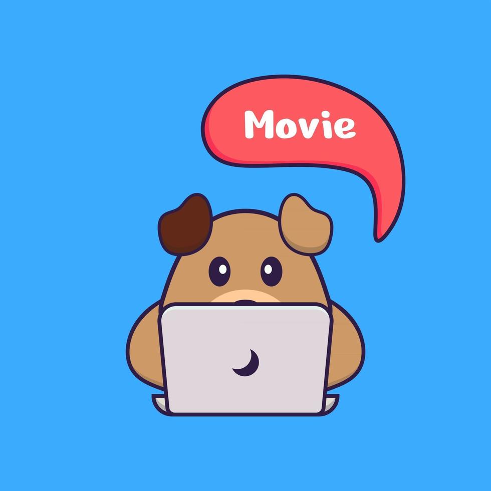 Cute dog is watching a movie. Animal cartoon concept isolated. Can used for t-shirt, greeting card, invitation card or mascot. Flat Cartoon Style vector