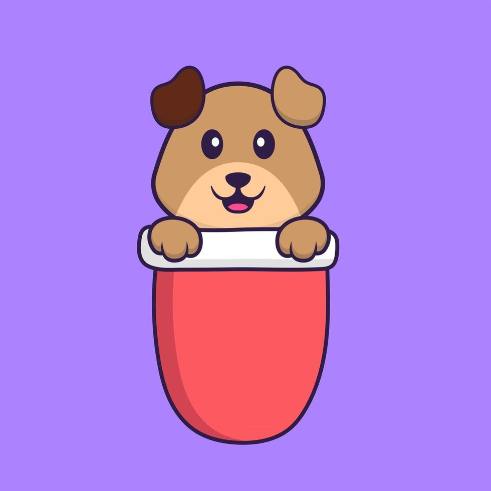 Cute dog in red pocket. Animal cartoon concept isolated. Can used for t-shirt, greeting card, invitation card or mascot. Flat Cartoon Style vector