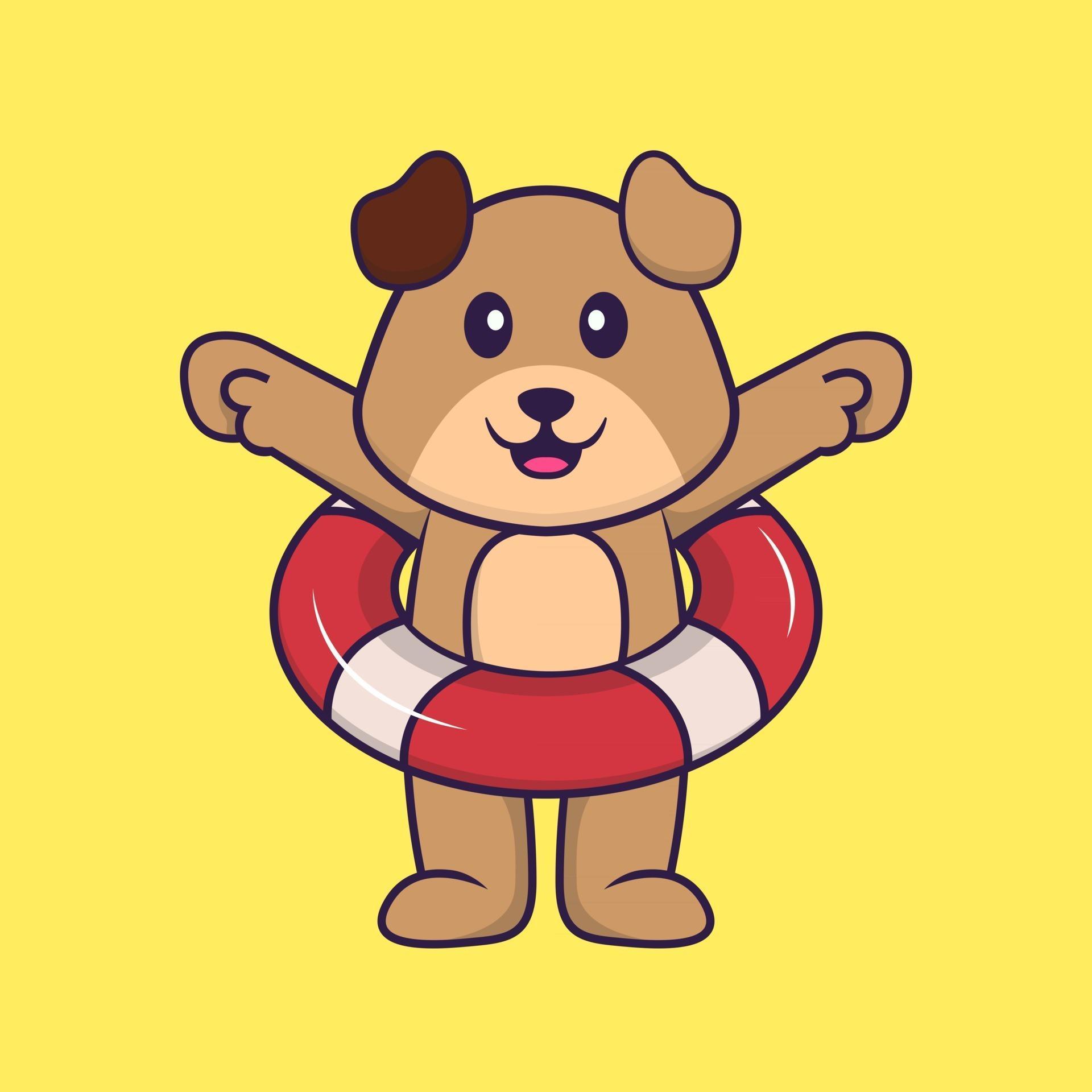 Cute dog using a float. Animal cartoon concept isolated. Can used for tshirt, greeting card