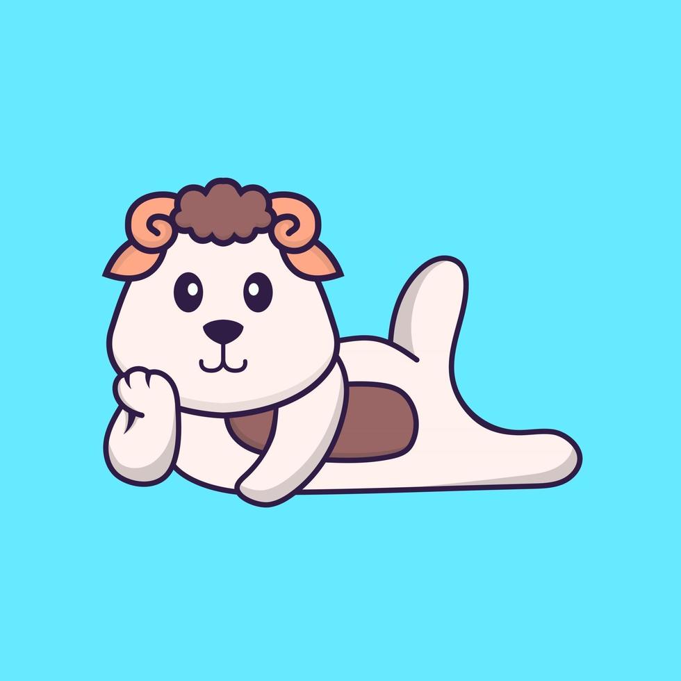 Cute sheep lying down. Animal cartoon concept isolated. Can used for t-shirt, greeting card, invitation card or mascot. Flat Cartoon Style vector