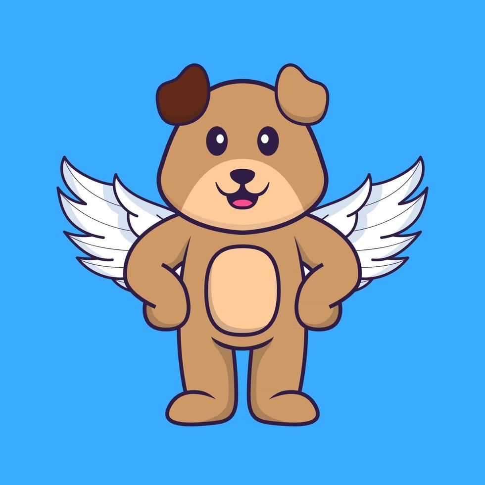 Cute dog using wings. Animal cartoon concept isolated. Can used for t-shirt, greeting card, invitation card or mascot. Flat Cartoon Style vector