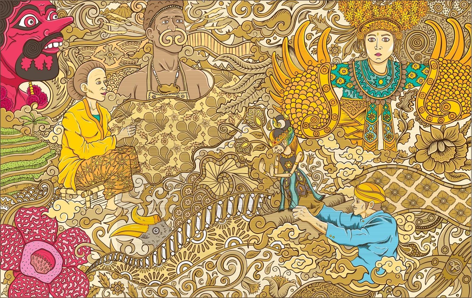 batik indonesio y adorno ilustración vector