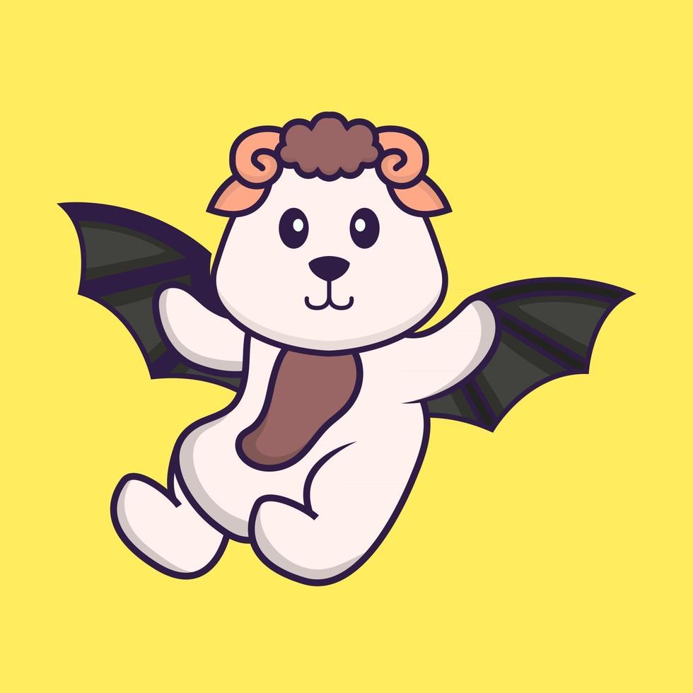 Cute sheep is flying with wings. Animal cartoon concept isolated. Can used for t-shirt, greeting card, invitation card or mascot. Flat Cartoon Style vector