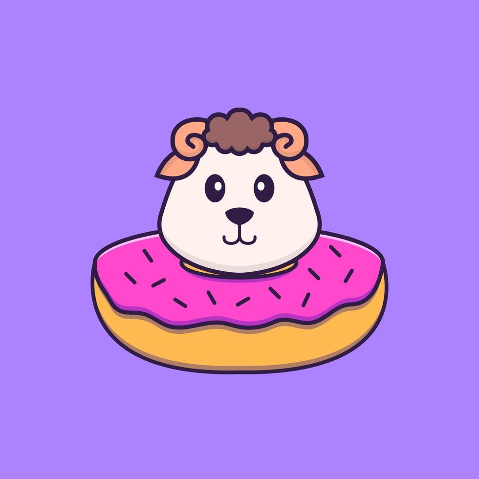 linda oveja con una rosquilla en el cuello. aislado concepto de dibujos animados de animales. Puede utilizarse para camiseta, tarjeta de felicitación, tarjeta de invitación o mascota. estilo de dibujos animados plana vector