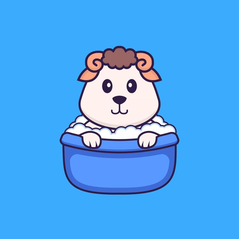 Cute sheep taking a bath in the bathtub. Animal cartoon concept isolated. Can used for t-shirt, greeting card, invitation card or mascot. Flat Cartoon Style vector