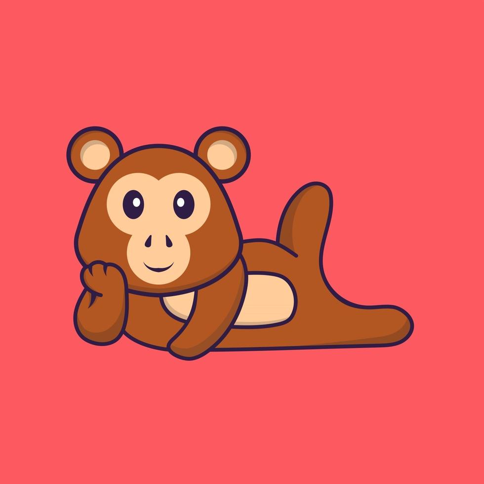 Cute monkey lying down. Animal cartoon concept isolated. Can used for t-shirt, greeting card, invitation card or mascot. Flat Cartoon Style vector