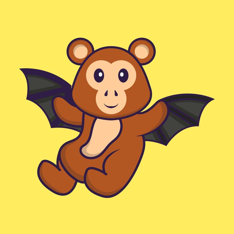 Cute monkey is flying with wings. Animal cartoon concept isolated. Can used for t-shirt, greeting card, invitation card or mascot. Flat Cartoon Style vector