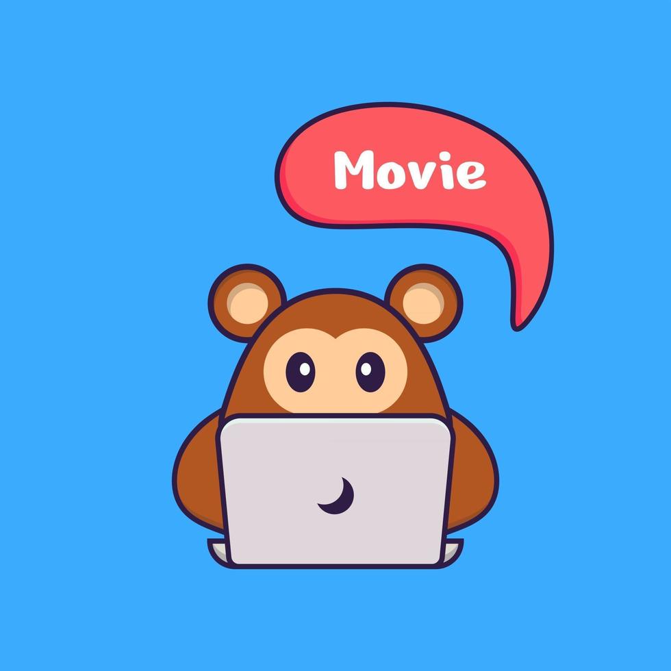 Cute monkey is watching a movie. Animal cartoon concept isolated. Can used for t-shirt, greeting card, invitation card or mascot. Flat Cartoon Style vector