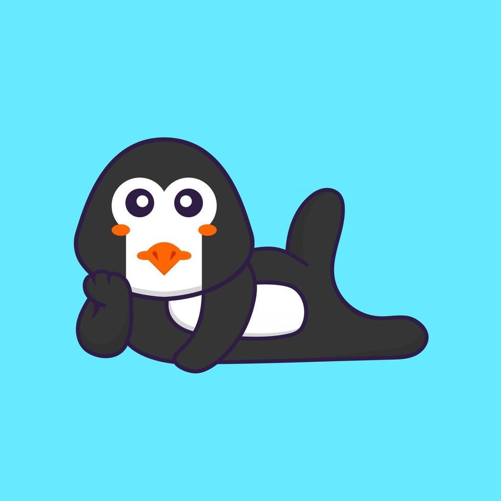 Cute penguin lying down. Animal cartoon concept isolated. Can used for t-shirt, greeting card, invitation card or mascot. Flat Cartoon Style vector