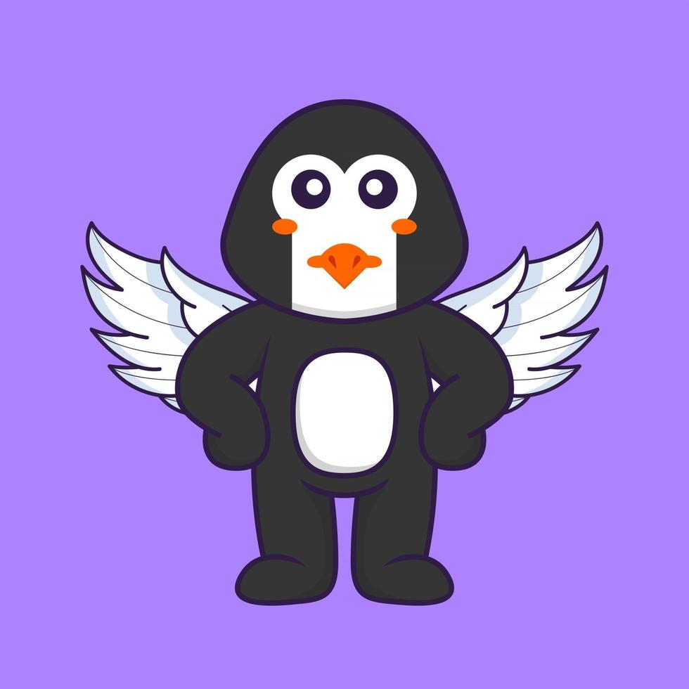 lindo pingüino con alas. aislado concepto de dibujos animados de animales. Puede utilizarse para camiseta, tarjeta de felicitación, tarjeta de invitación o mascota. estilo de dibujos animados plana vector