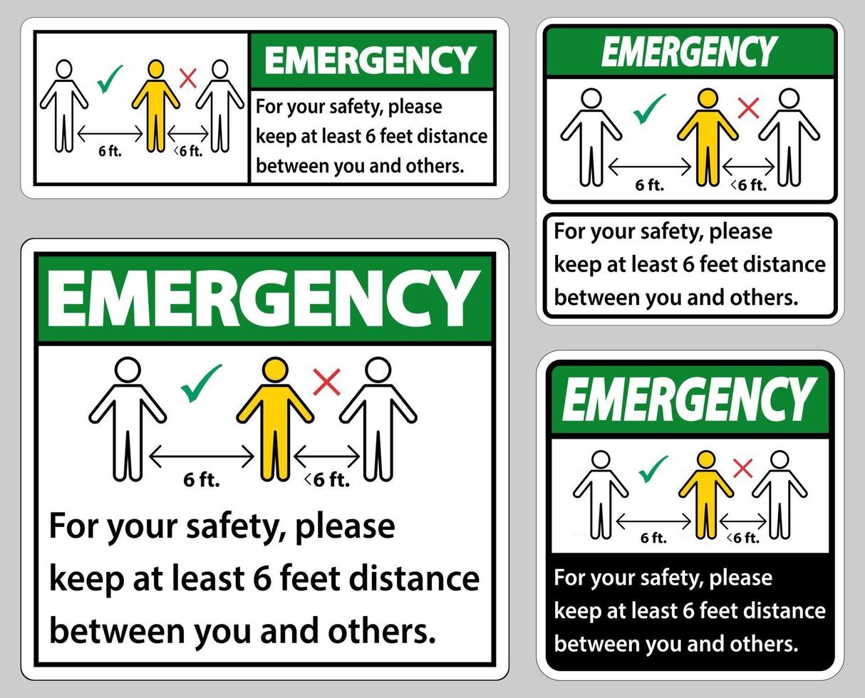 emergencia mantenga una distancia de 6 pies; por su seguridad, mantenga una distancia de al menos 6 pies entre usted y los demás. vector