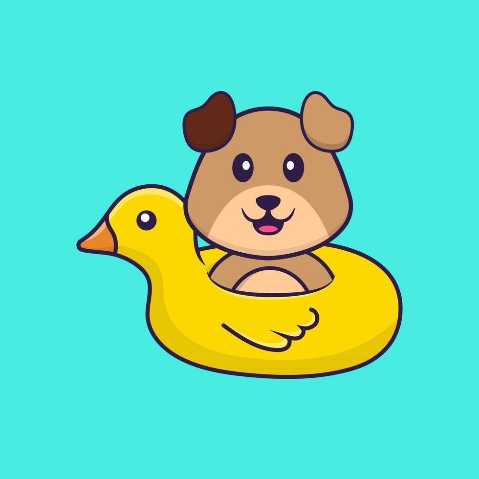 lindo perro con boya de pato. aislado concepto de dibujos animados de animales. Puede utilizarse para camiseta, tarjeta de felicitación, tarjeta de invitación o mascota. estilo de dibujos animados plana vector