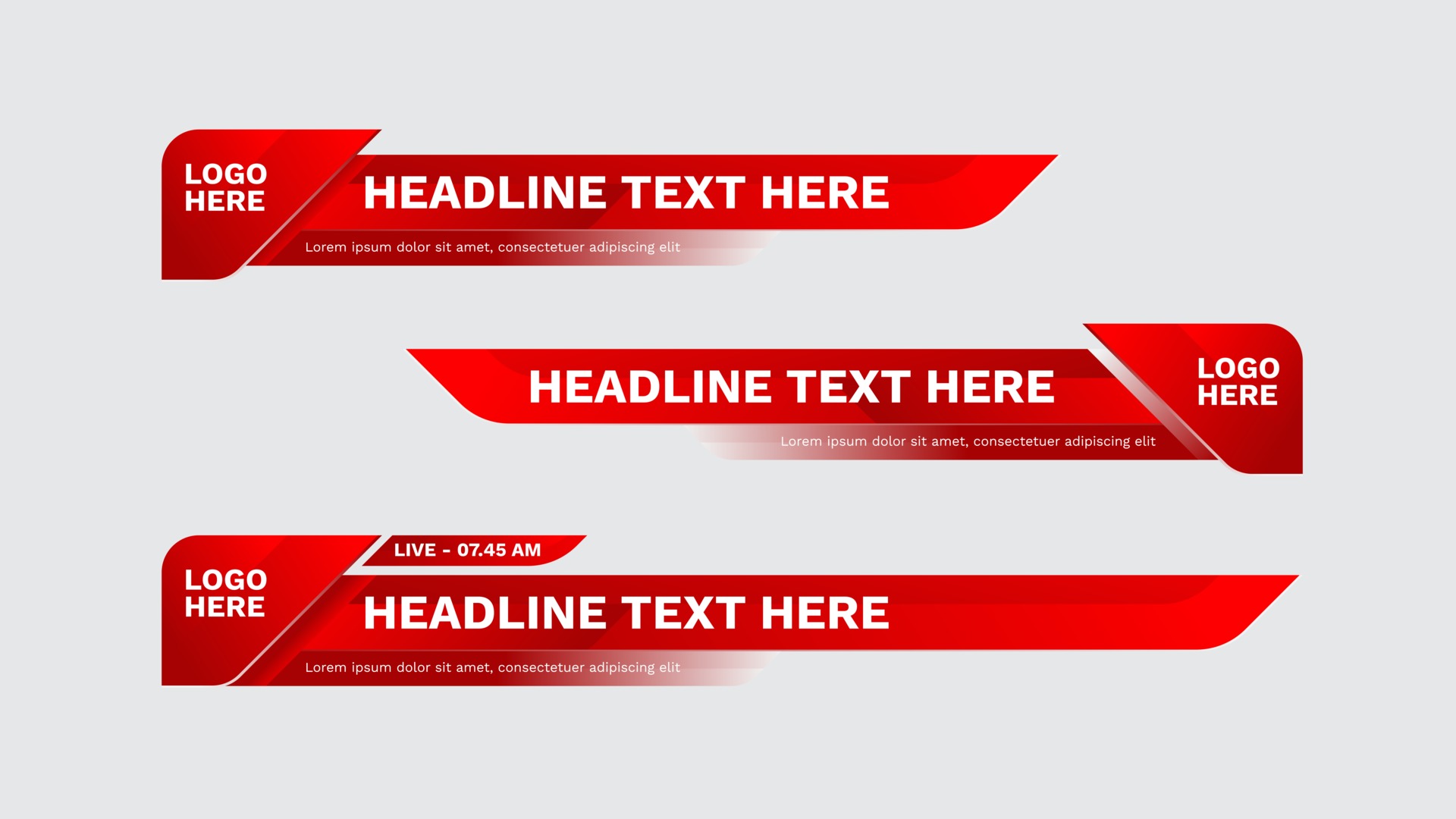 lower third template red color. Set of TV banners and bars for news and  sport channels, streaming and broadcasting. Collection of lower third for  video editing on transparent background. 2926000 Vector Art