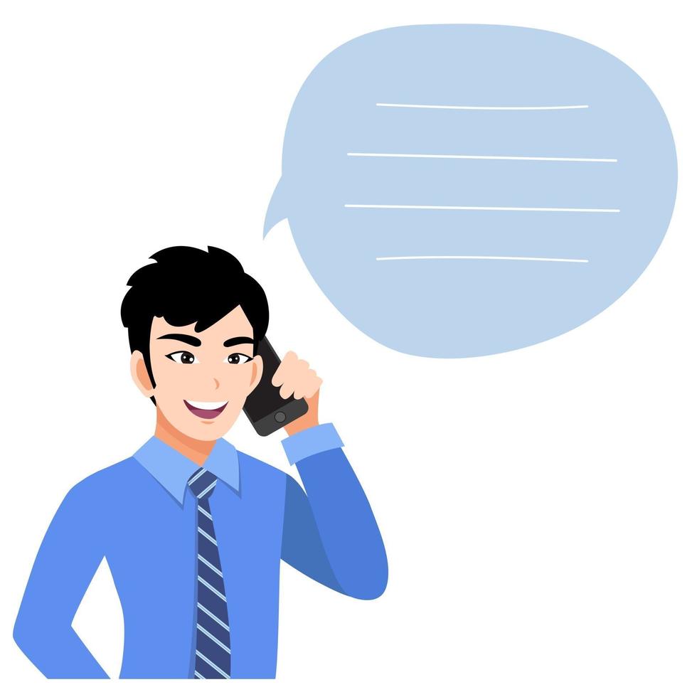 hombre de negocios asiático hablando por teléfono móvil. ilustración vectorial en un estilo plano vector