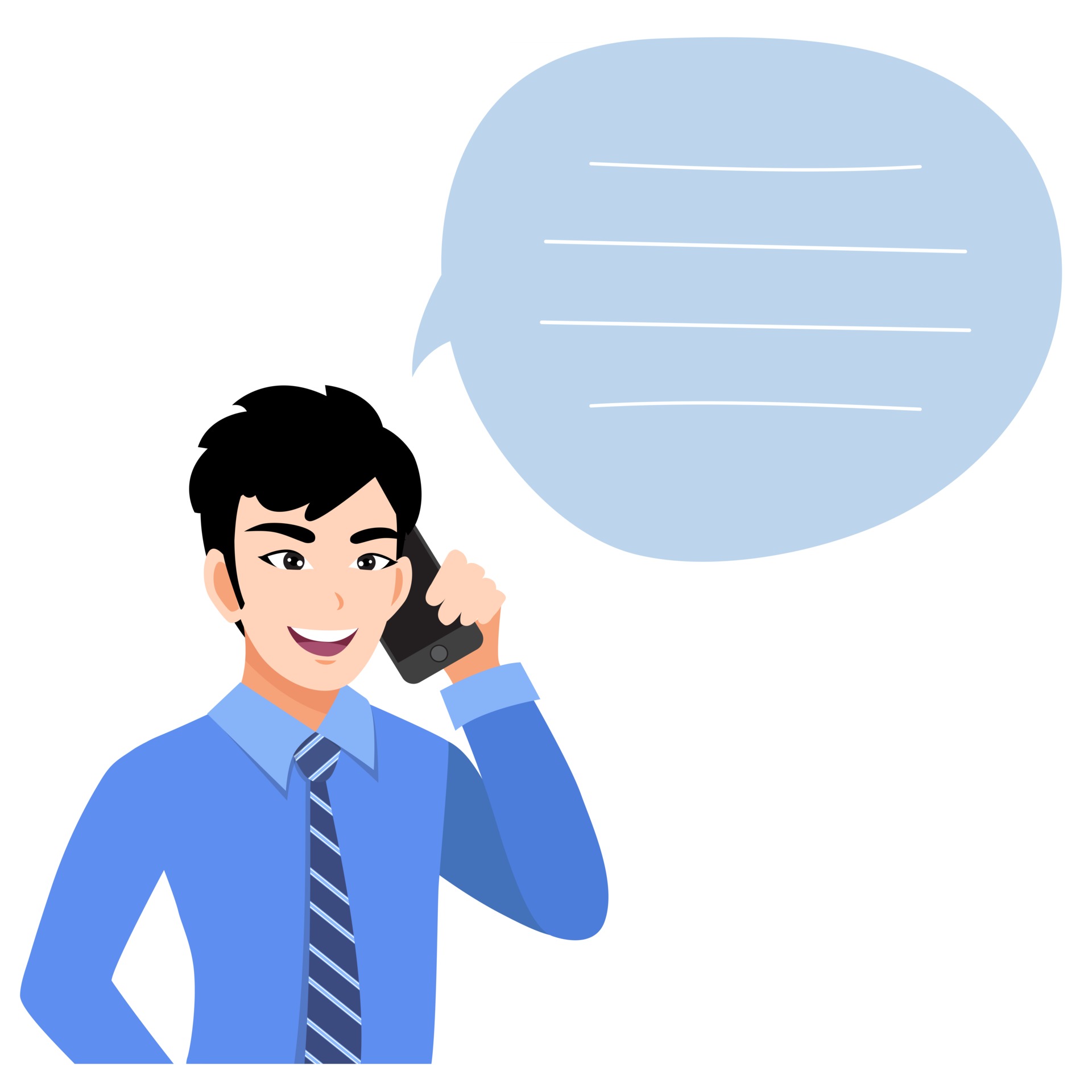 Asian business man talking on mobile phone. Vector illustration in a
