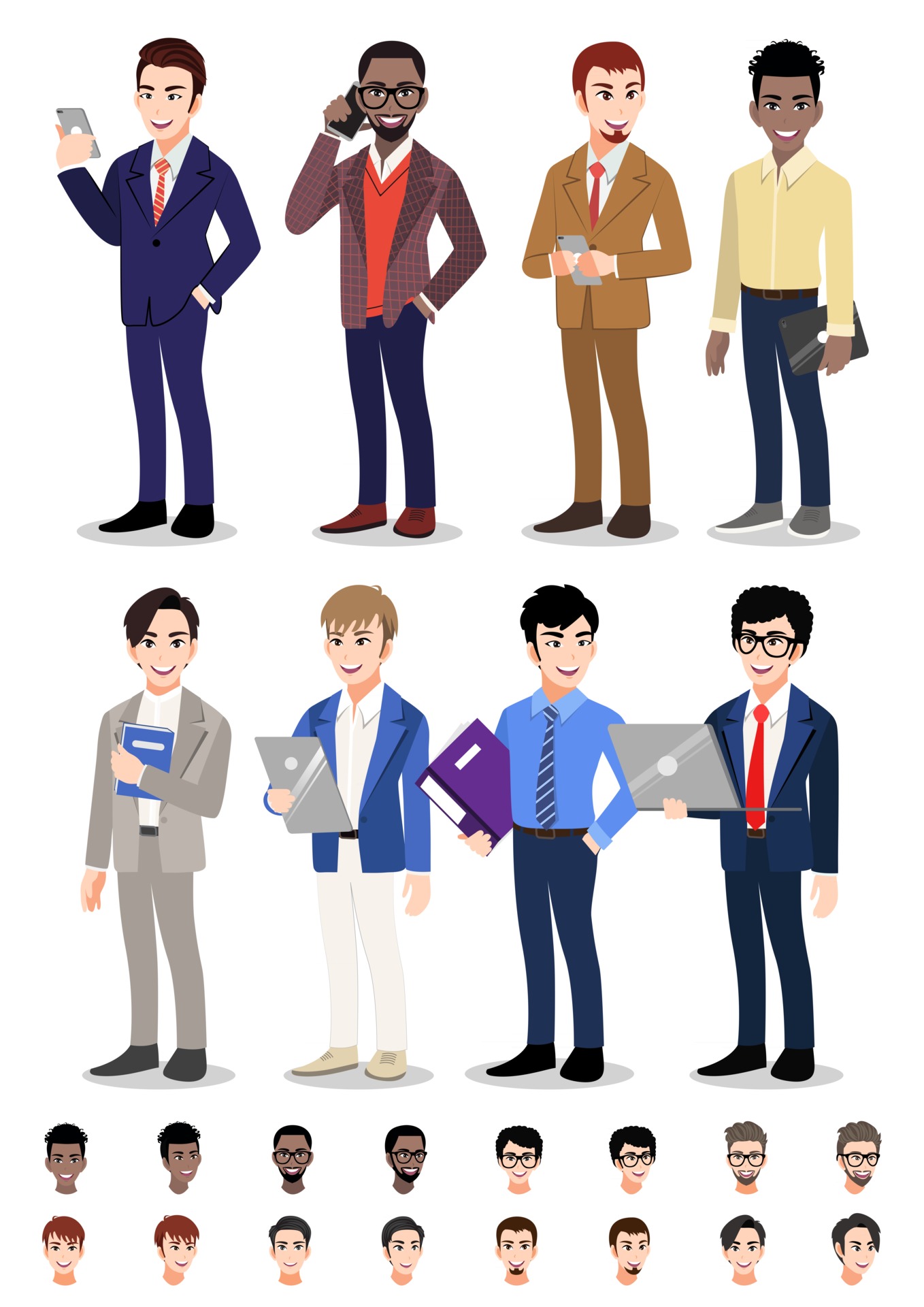 Businessman cartoon character set. Various business man in office style and  smart activity. Vector illustration 2926026 Vector Art at Vecteezy
