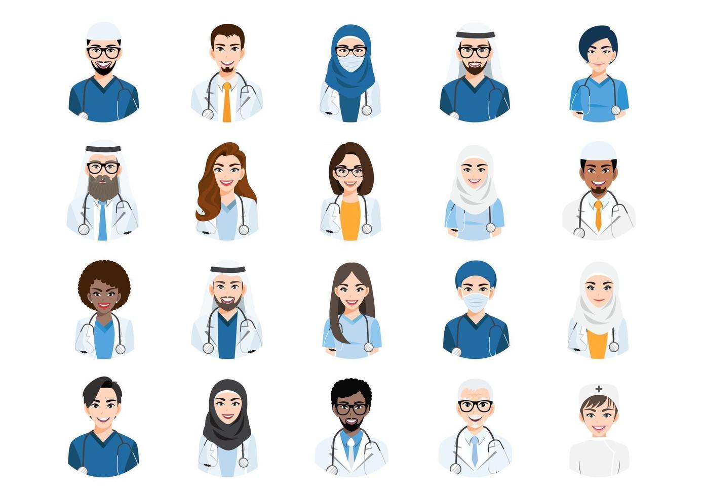 Big bundle of different people avatars. Set of medical or doctor team portraits. Men and women avatar characters. vector