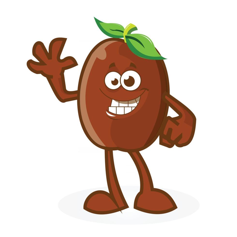 Coffe Bean Men Mascot is Waving With a Smile vector