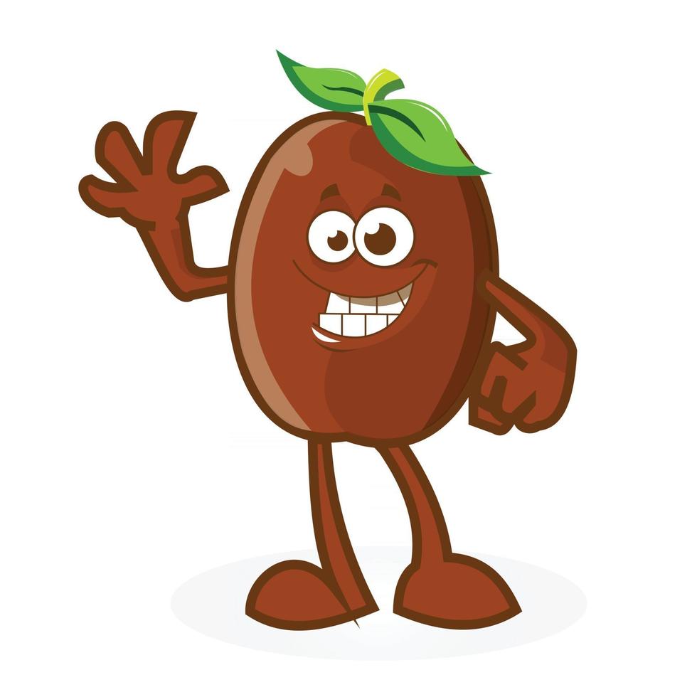 Coffe Bean Men Mascot is Waving With a Smile vector