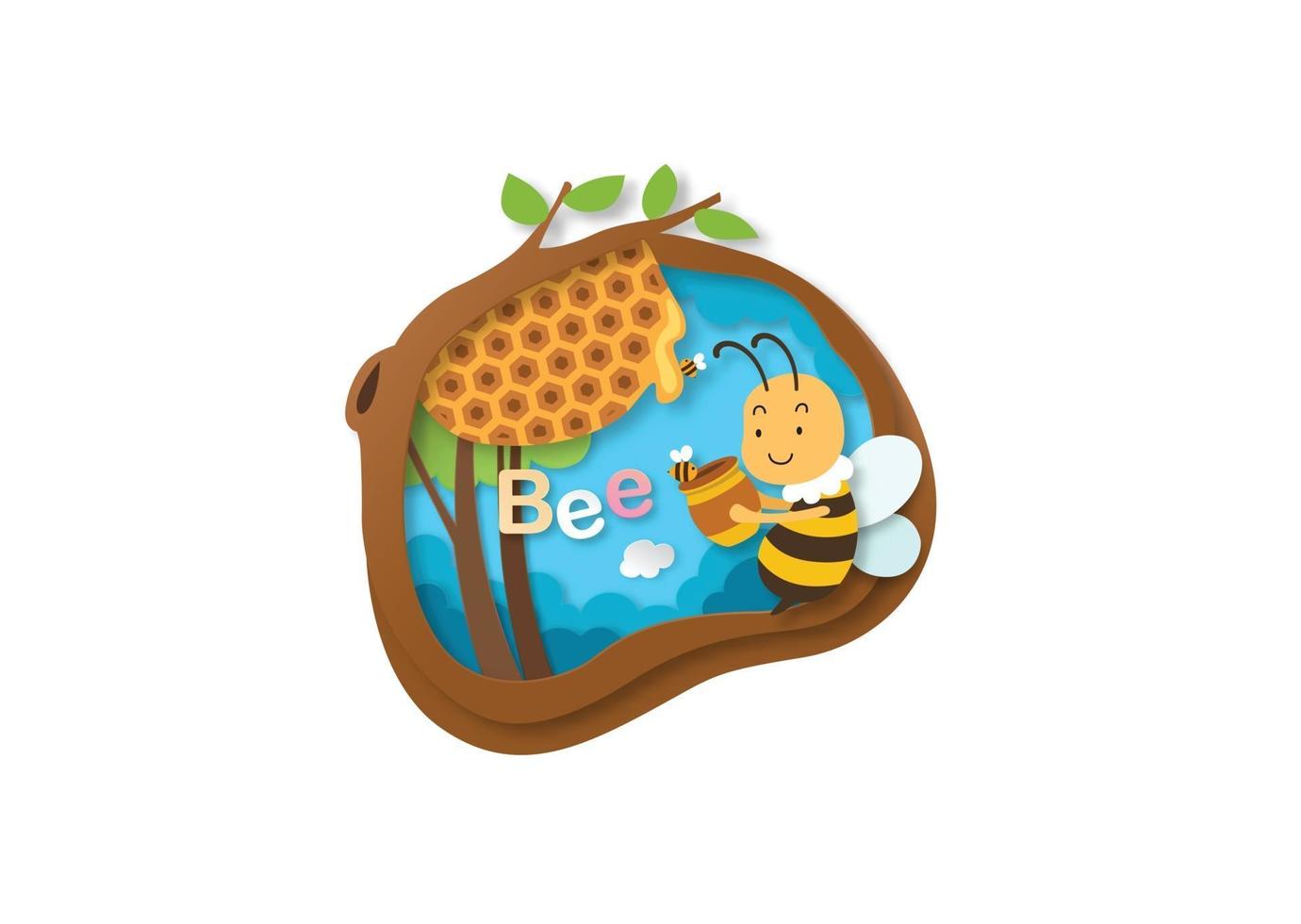 Alphabet Letter B-bee,paper cut concept vector illustration