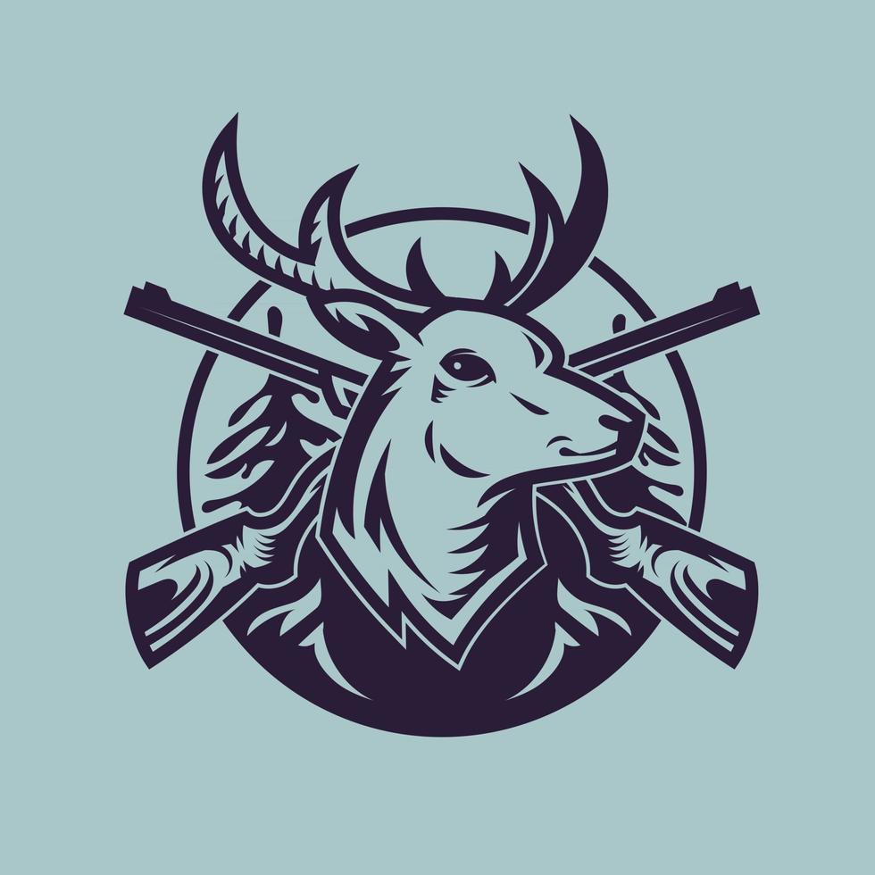 Deer head with rifles. Concept art of hunting in monochrome style. vector