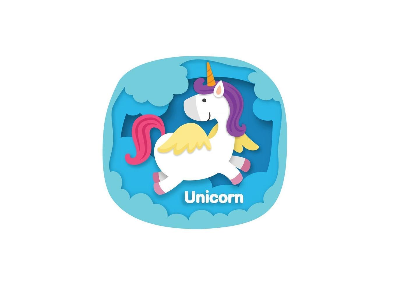 Alphabet Letter U-unicorn,paper cut concept vector illustration