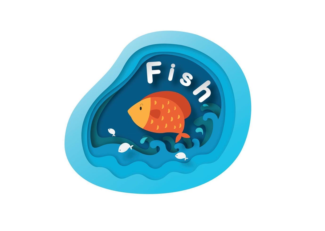 Alphabet Letter F-fish,paper cut concept vector illustration