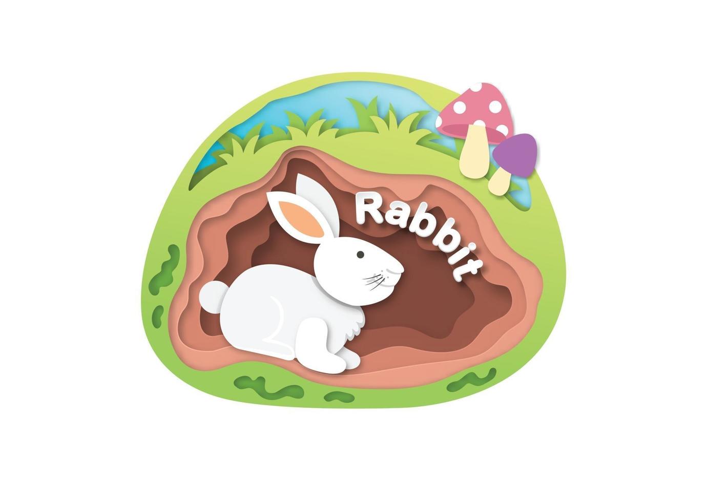 Alphabet Letter R-rabbit,paper cut concept vector illustration