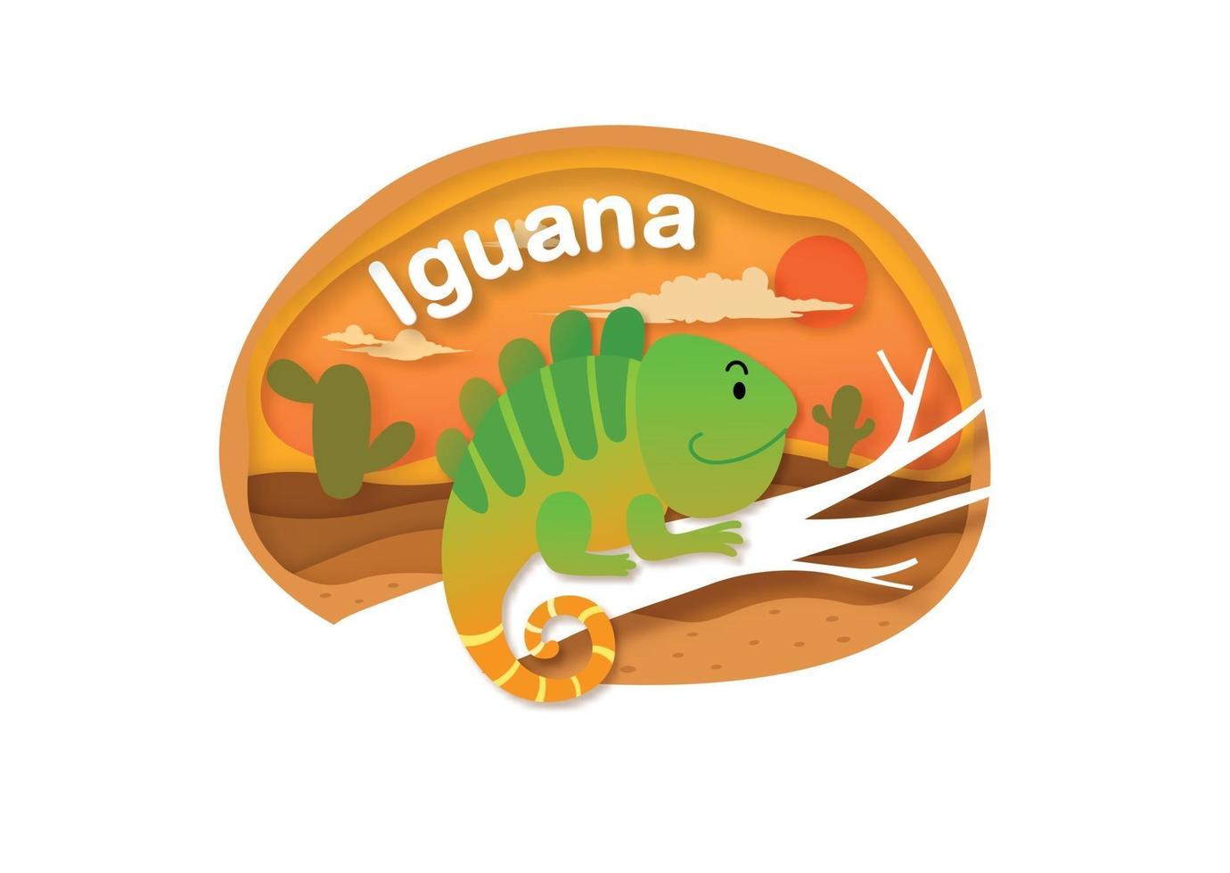 Alphabet Letter I-iguana,paper cut concept vector illustration