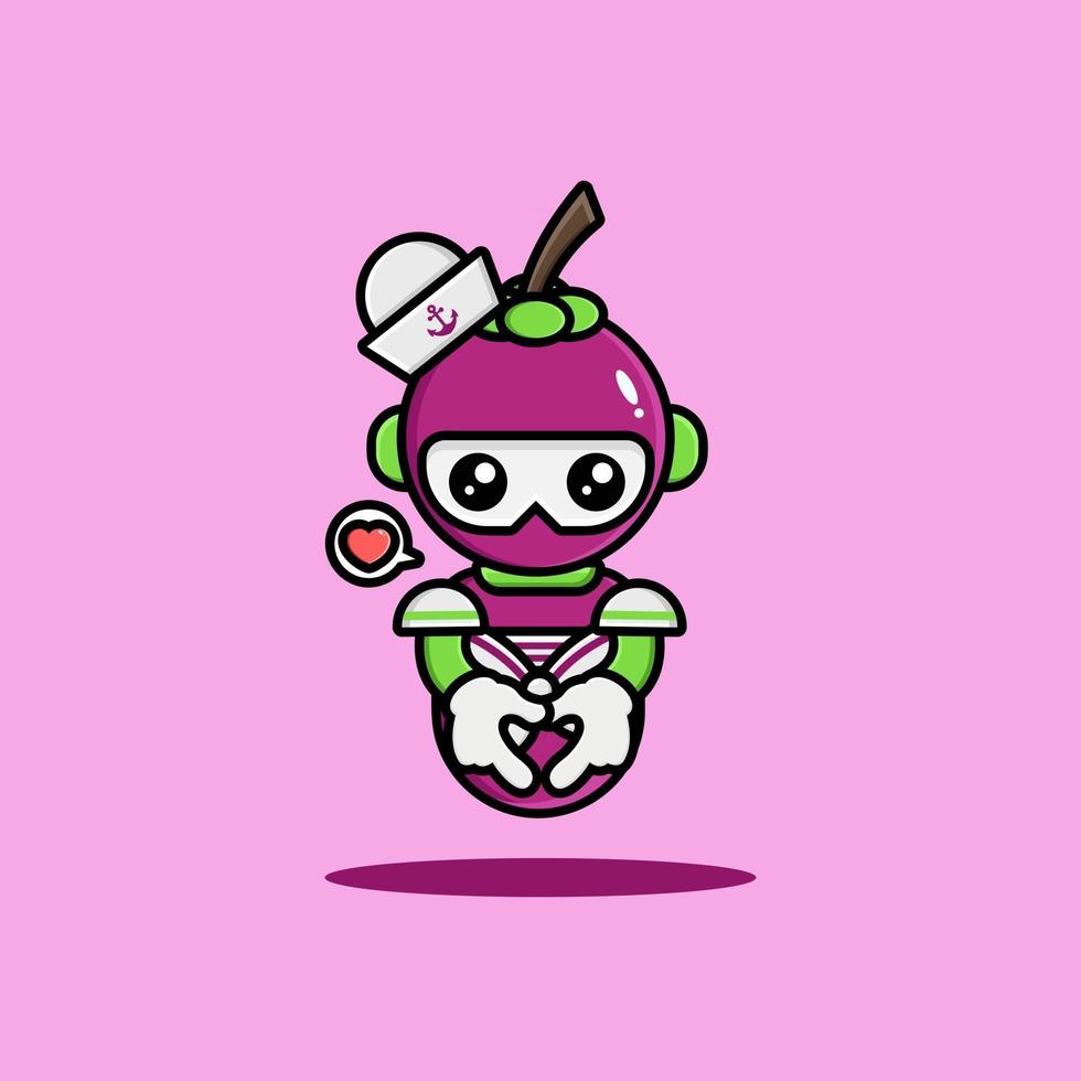 The mangosteen robot wearing navy uniform vector