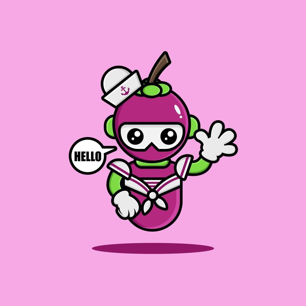 The mangosteen robot wearing navy uniform vector