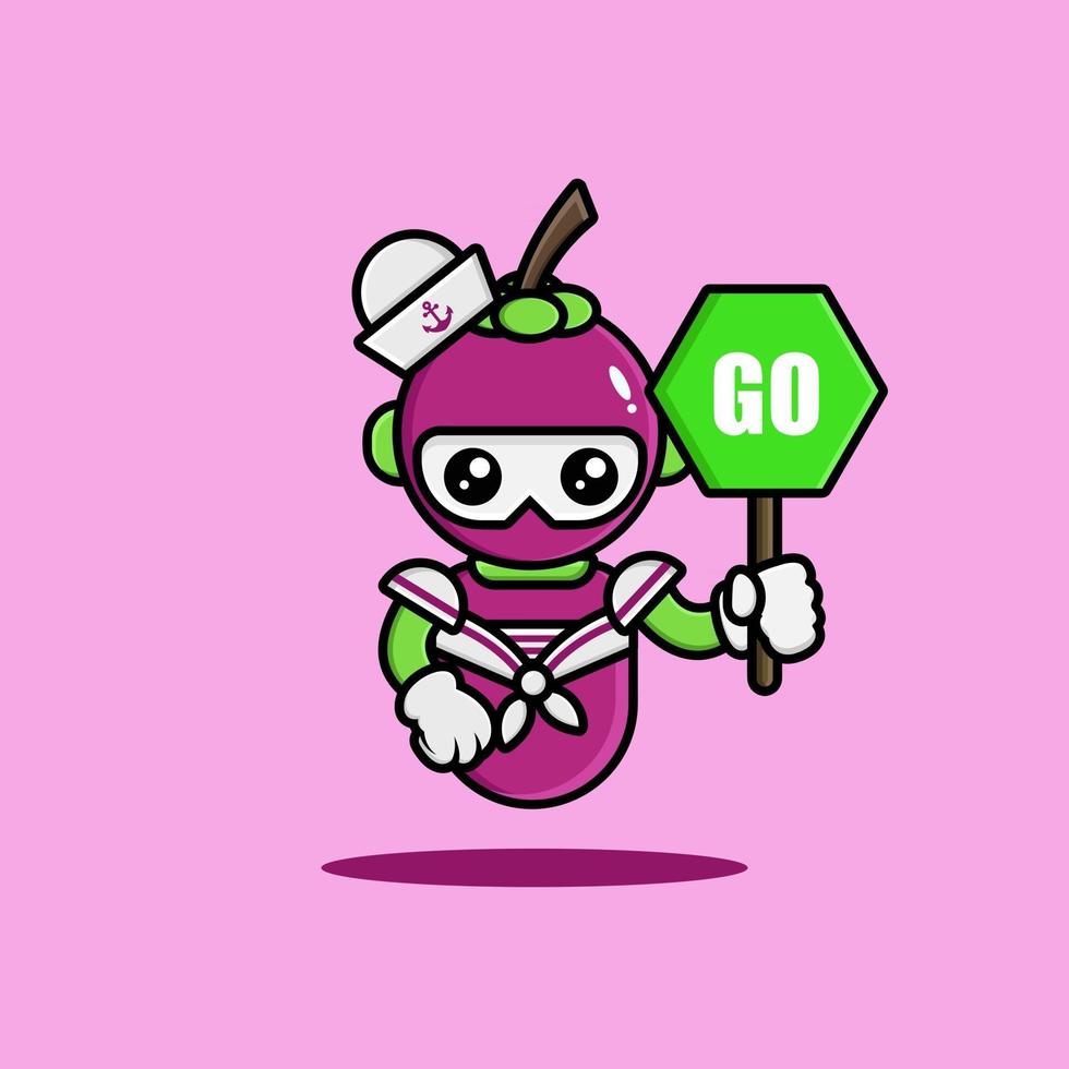 The mangosteen robot wearing navy uniform vector