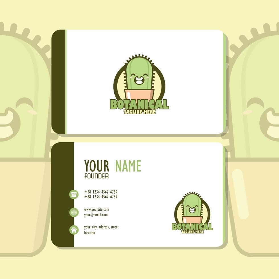 Business Card Design Botanical Theme  with Cute Cactus Character vector