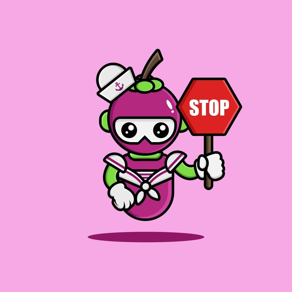 The mangosteen robot wearing navy uniform vector