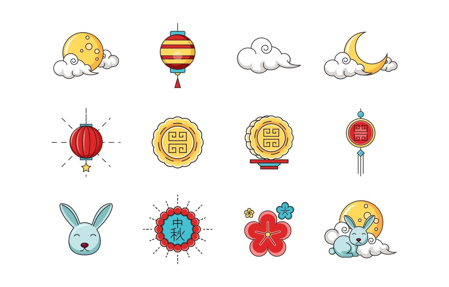 Mid Autumn Festival Icon Set vector