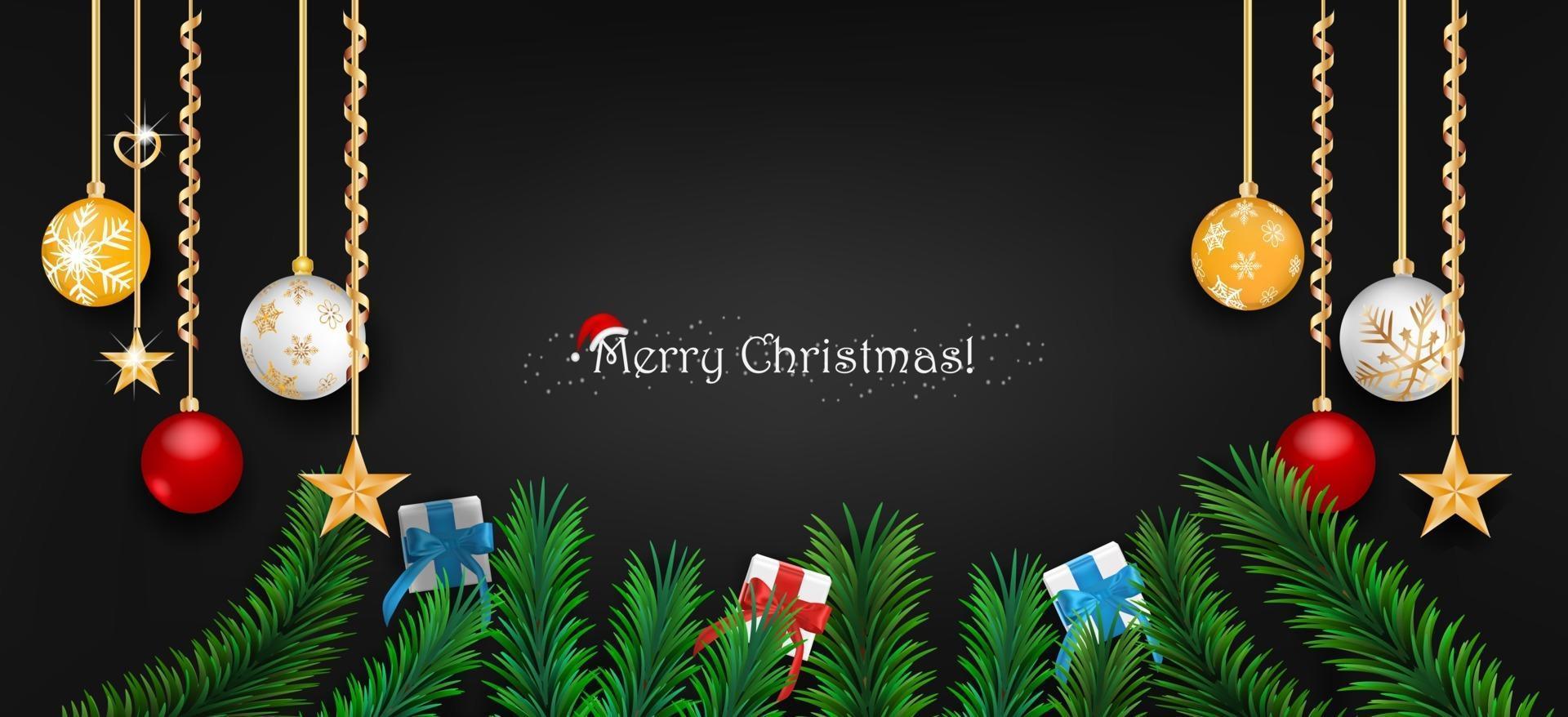 Merry Christmas banner on black background vector