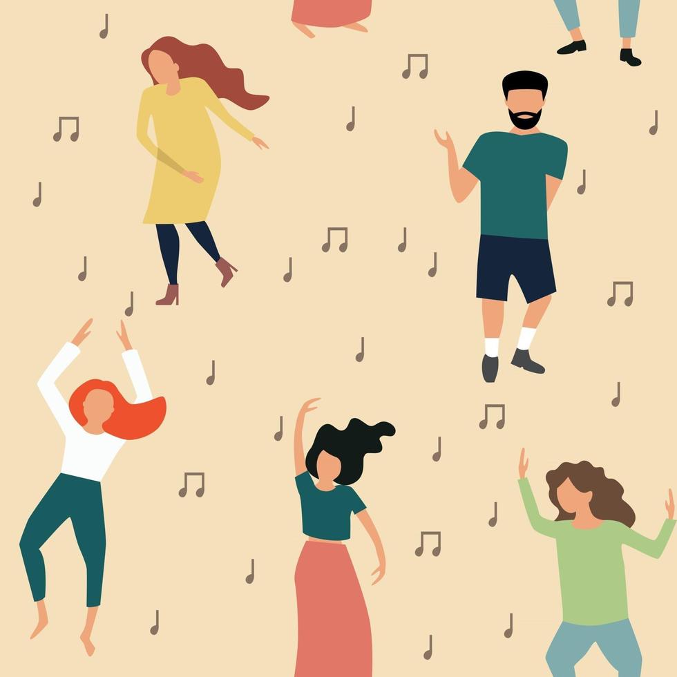 Seamless pattern with young dancing people. Vector illustration.