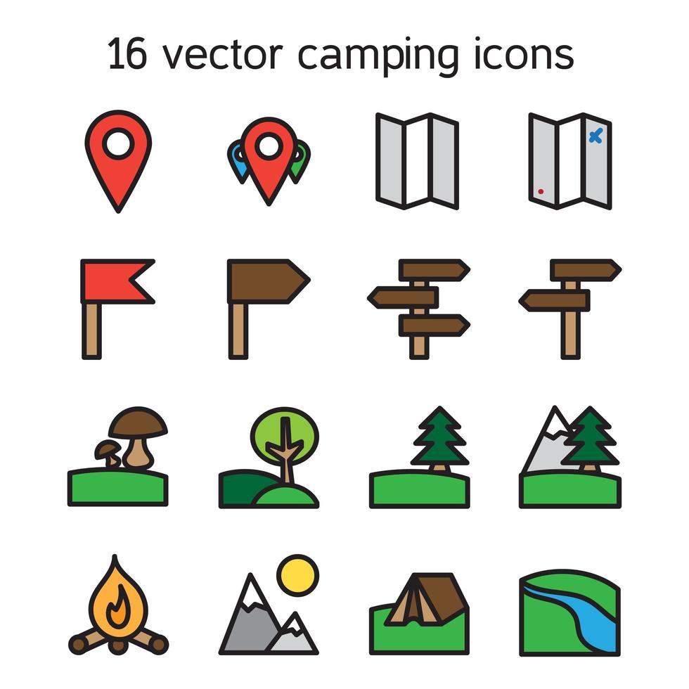 Set of camping, travelling and nature icons vector