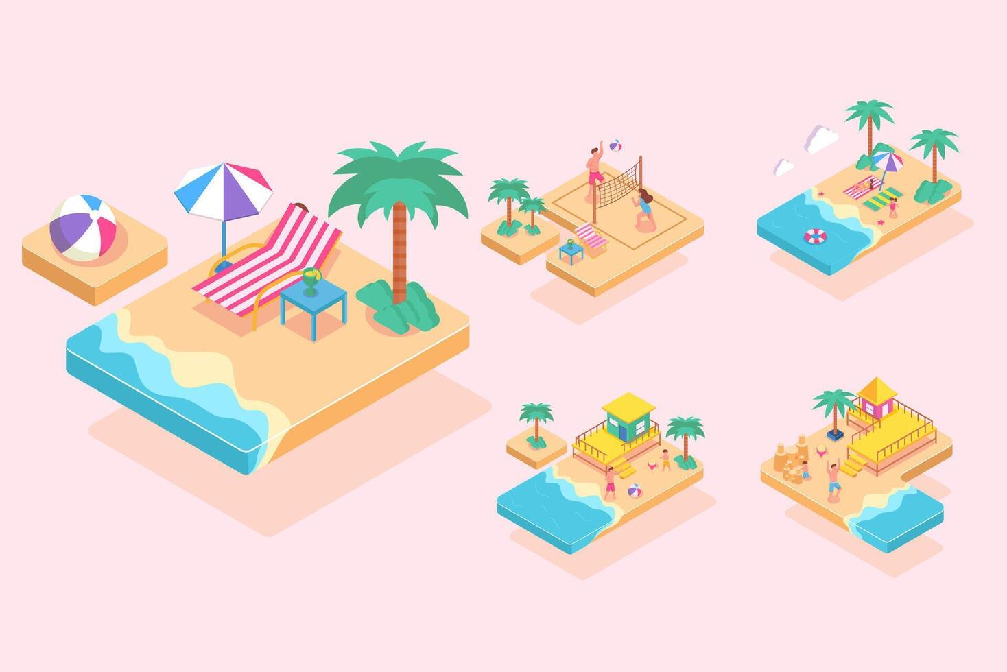 isometic vacation place in summer graphic design cartoon character vector