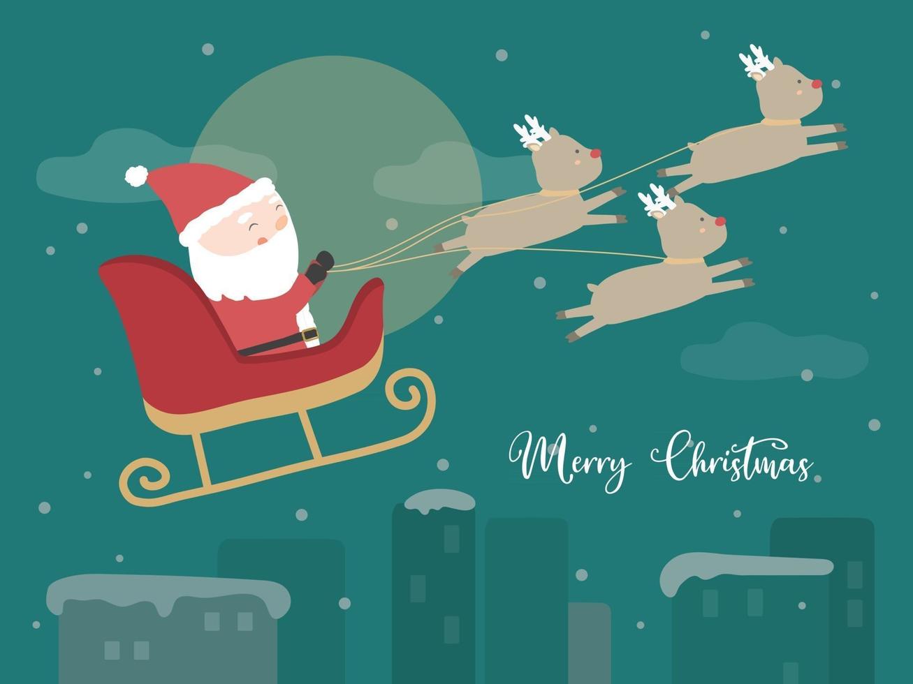 Merry Christmas with Santa Claus Ride on a reindeer sled vector